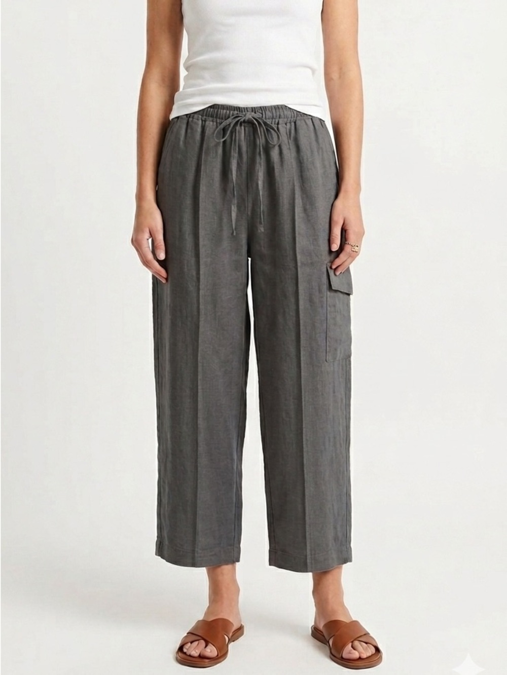 VTG Clio Linen High Waist Crop Pull on with Drawstring Pants and side pocket M